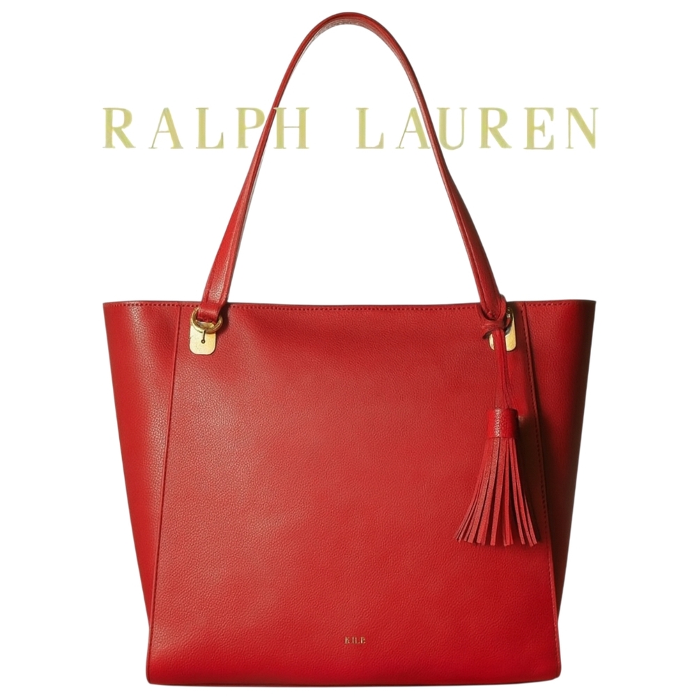 Ralph Lauren Large Red Saffiano Leather Tassel Tote